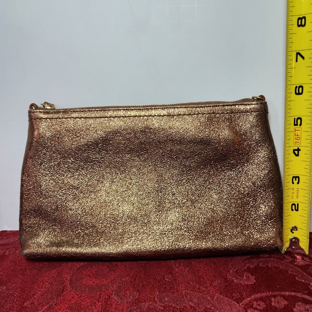 Hobo International Metallic Gold Zip Up Cosmetic Bag Clutch Wallet - Picture 3 of 8